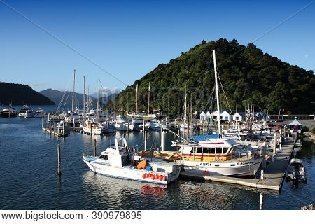 Picton, New Zealand - March 6, 2009: Boats In Marina Of Picton Harbor. Picton Is An Important Harbor