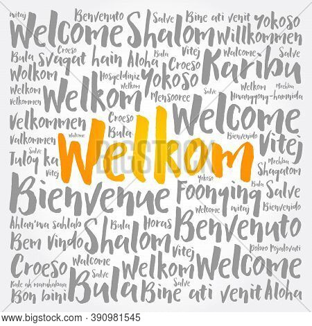Welkom (welcome In Afrikaans) Word Cloud In Different Languages, Conceptual Background
