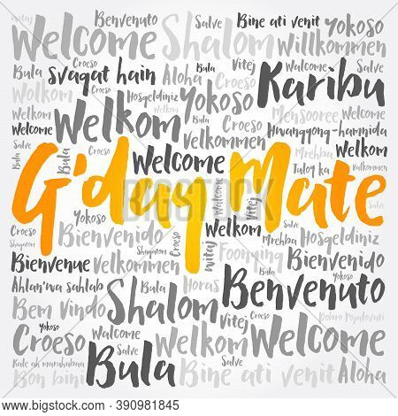 G'day Mate (welcome In Australian) Word Cloud In Different Languages, Conceptual Background