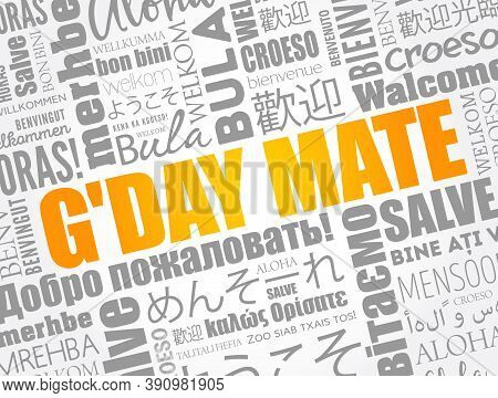 G'day Mate (welcome In Australian) Word Cloud In Different Languages, Conceptual Background