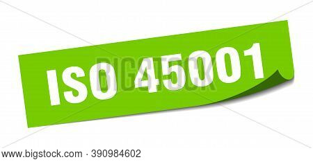 Iso 45001 Sticker. Square Isolated Label Sign. Peeler