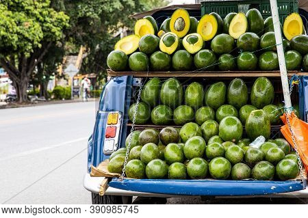 Street Sell Of Avocado At An Old Car At El Cerrito On The Valle Del Cauca Region In Colombia