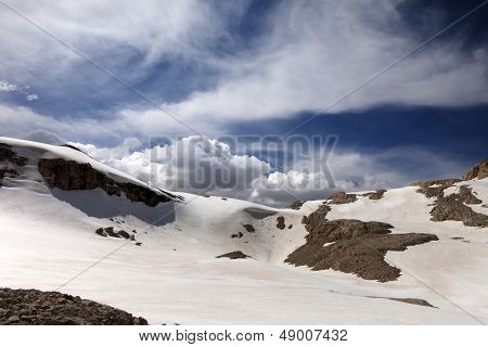 Mountains With Snow Cornice In Nice Day