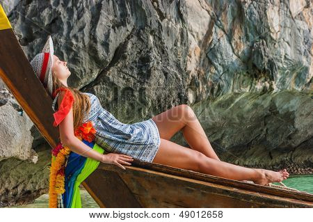 Girl With On A Boat At A Resort
