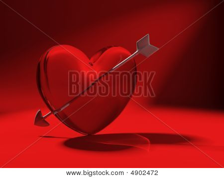 Glas Herz und Cupid Pfeil auf rot