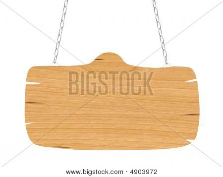 Letrero de madera en blanco con cadena