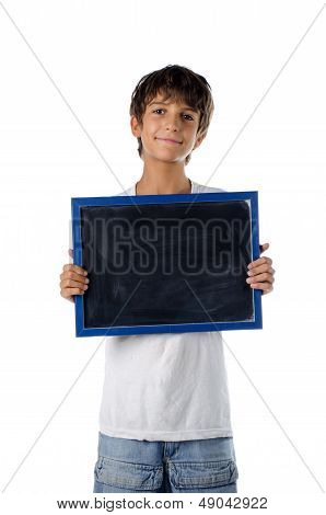 Cute Child Holding Blank Blackboard