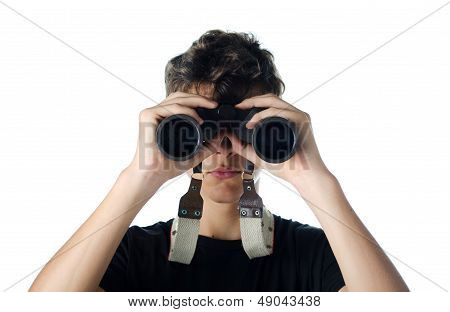 Teen Boy Looking Through Binocular