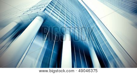 Panorama und perspektivische Weitwinkel Ansicht stahlblauen Hintergrund Glas hohe Aufstieg Gebäude skysc