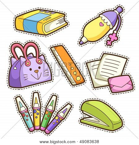 Conjunto de escuela. Conjunto de artículos escolares diferentes