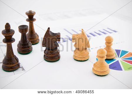 Schachfiguren auf Betriebswirtschaftlicher Hintergrund. Firma Strategisches Verhalten