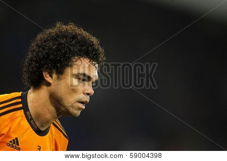 BARCELONA - JAN, 12: Pepe Lima of Real Madrid during the Spanish League match between Espanyol and Real Madrid at the Estadi Cornella on January 12, 2014 in Barcelona, Spain