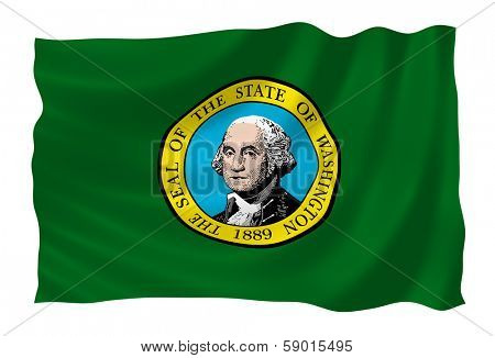 Illustration of Washington state flag waving in the wind
