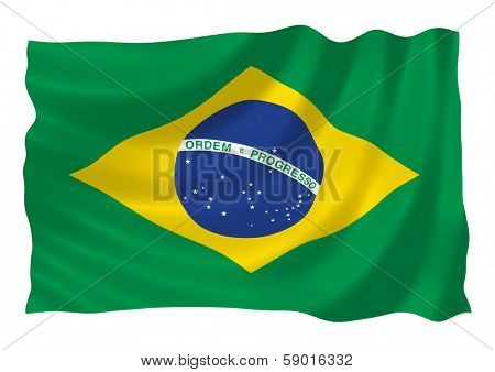 Illustration of Brazilian flag waving in the wind