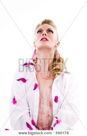 Model In Feathers Looking Up