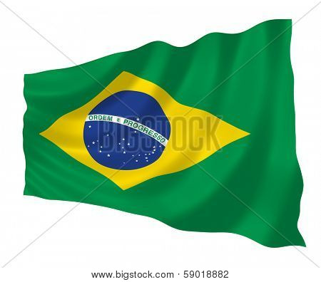 Illustration of Brazilian flag waving in the wind