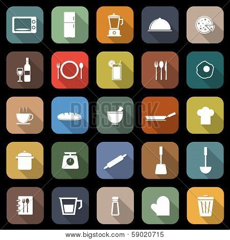 Kitchen Flat Icons With Long Shadow