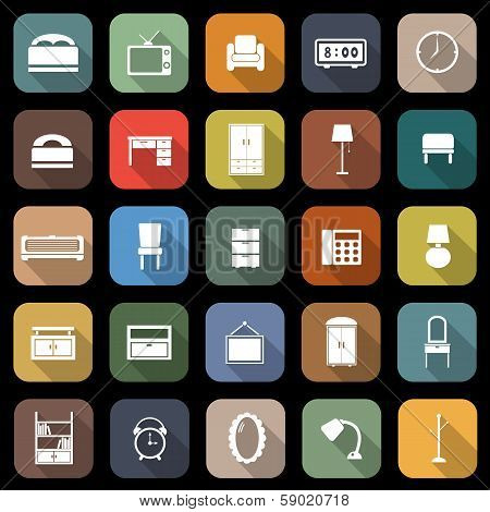 Bedroom Flat Icons With Long Shadow