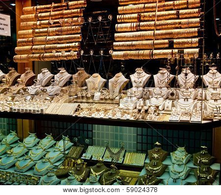 ISTANBUL, TURKEY - JUNE 25, 2010: Grand Bazaar, Jewellery shop, June 25, 2010 in Istanbul, Turkey. Grand Bazaar (founded in 1453) - the largest indoor market in the world.