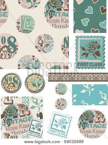 Floral Circle Vintage Inspired Vector Seamless Patterns and Elements. Use as fills, digital paper, or print off onto fabric to create unique items.
