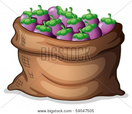 Illustration of a sack of eggplants on a white background