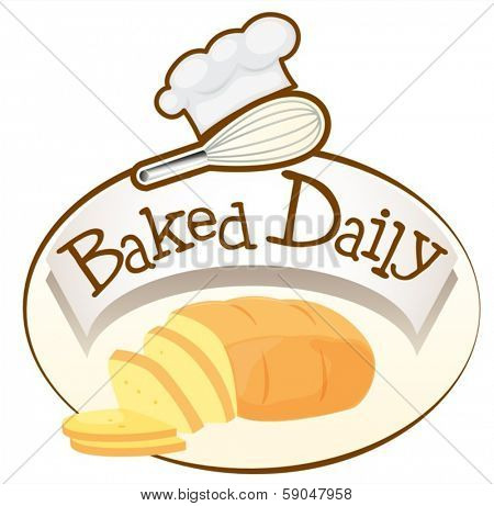 Illustration of a baked daily label with bread on a white background