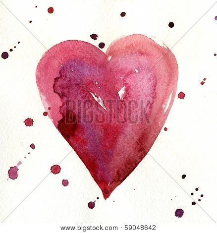Watercolor painted red heart