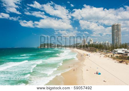 Gold Coast with a beach full of tourists seen from above. Queensland, Australia