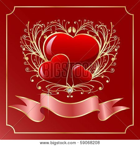Three hearts and golden leafs