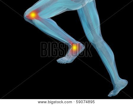 Conceptual 3D human man anatomy or health design, joint or articular pain, ache or injury isolated on white background, for medical, fitness, medicine, bone, care, hurt, osteoporosis,arthritis or body