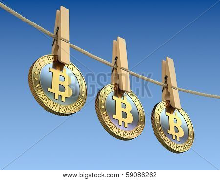 Bitcoins  with wooden clothespin