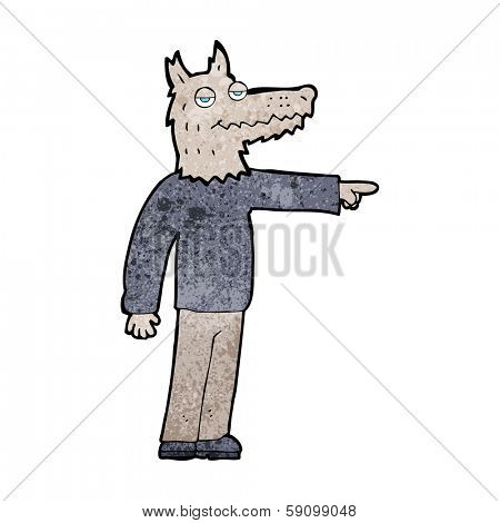 cartoon wolf man pointing