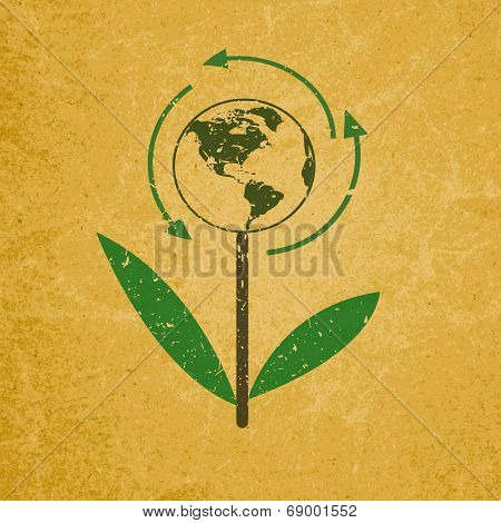 Eco sign on blank grunge recycled paper texture.