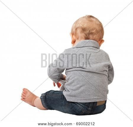 child on white rear view