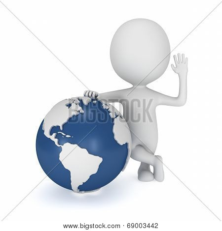 3D Man With Earth Planet Globe
