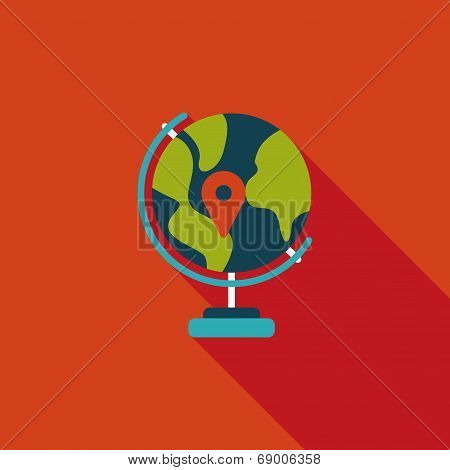 Globe Icon, Flat Icon With Long Shadow