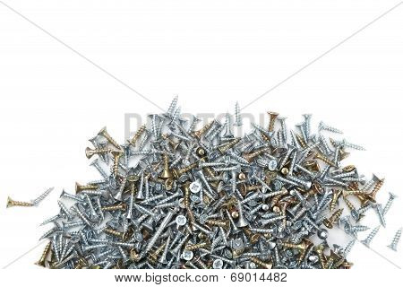 Zinked and anodized screws. Close up.