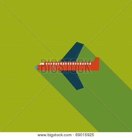 Airplane Flat Icon With Long Shadow