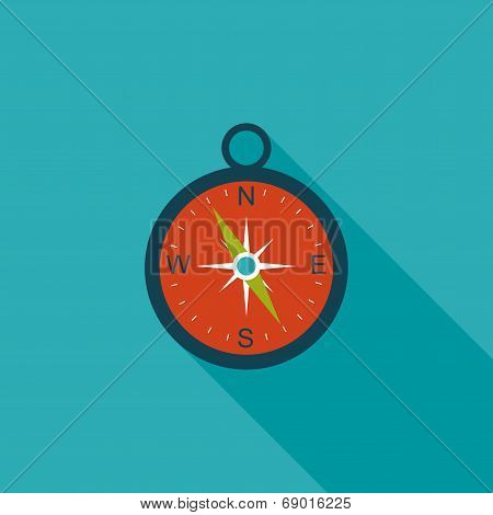 Compass Flat Icon With Long Shadow