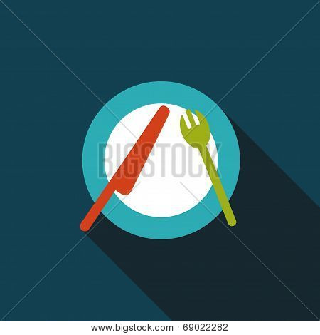 Dishware And Cutlery Flat Icon With Long Shadow