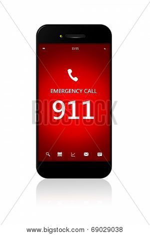 Mobile Phone With Emergency Number 911 Isolated Over White