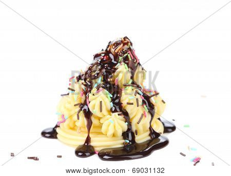 Vanilla cream and sprinkles.