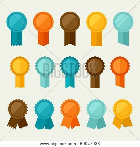 Set of colored badges, labels, awards in flat design style.