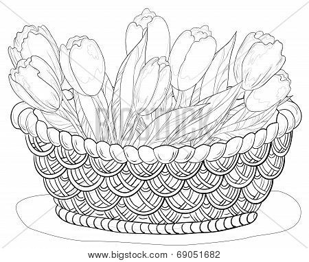 Basket with flowers, contours
