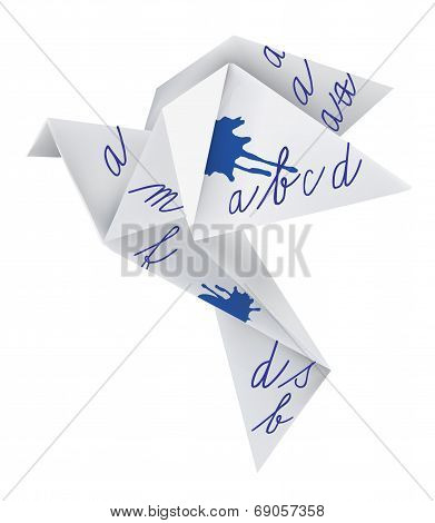Origami pigeon with school alphabet