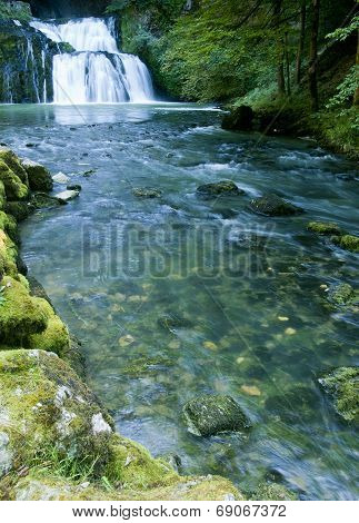 The Lison's Source Waterfall In Doubs, France