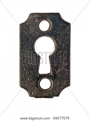 vintage keyhole plate over white, clipping path