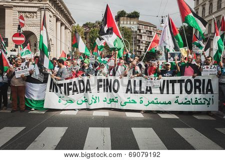 People Protesting Against Gaza Strip Bombing In Milan, Italy