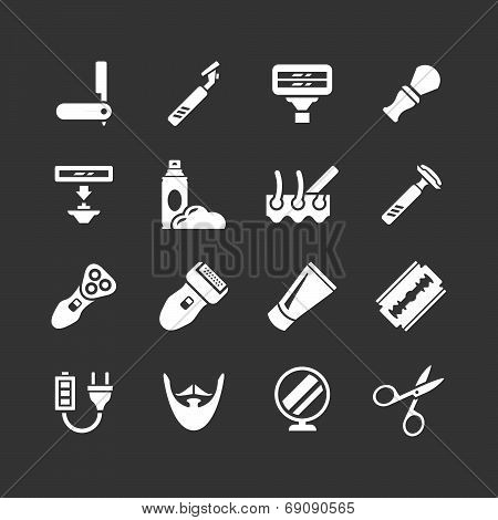 Set Icons Of Shave, Barber Equipment And Accessories