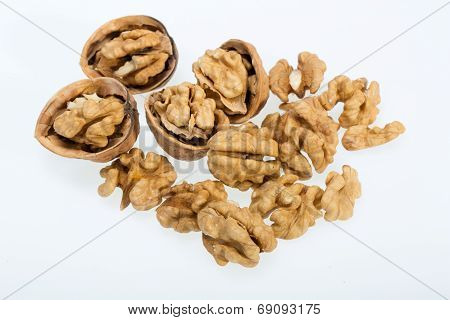 cracked walnut isolated on the white background